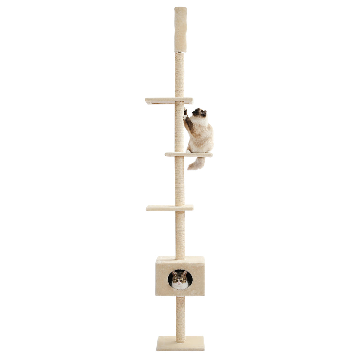 Globlazer Arbre à Chat XXL 207 Cm - 3 Maisons, Grande Plateforme Rembourrée, Panier - Pour 3 à 5 Chats - Modèle F81 Beige