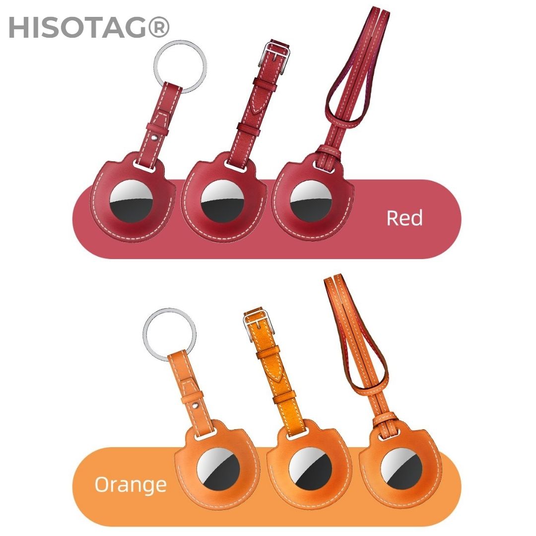 Porte clés cuir Airtag Havane - Orange pro