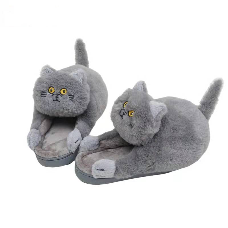 chaussons femme chat gris
